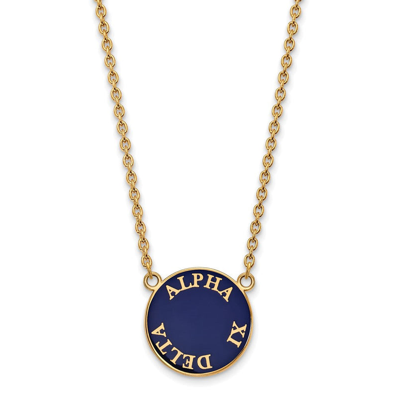 Vergoldet Sterlingsilber Logoart Alpha Xi Delta Sorority Text Groß Farbe Emaille Anhänger 18 Zoll Halskette