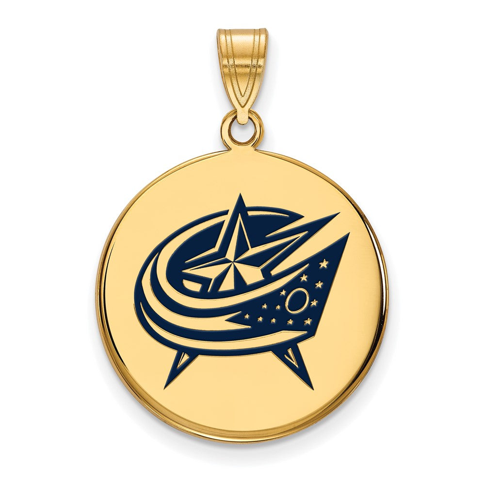 Vergoldet Sterlingsilber Nhl Logoart Columbus Blau Jacken Groß Emailliert Plättchen Anhänger