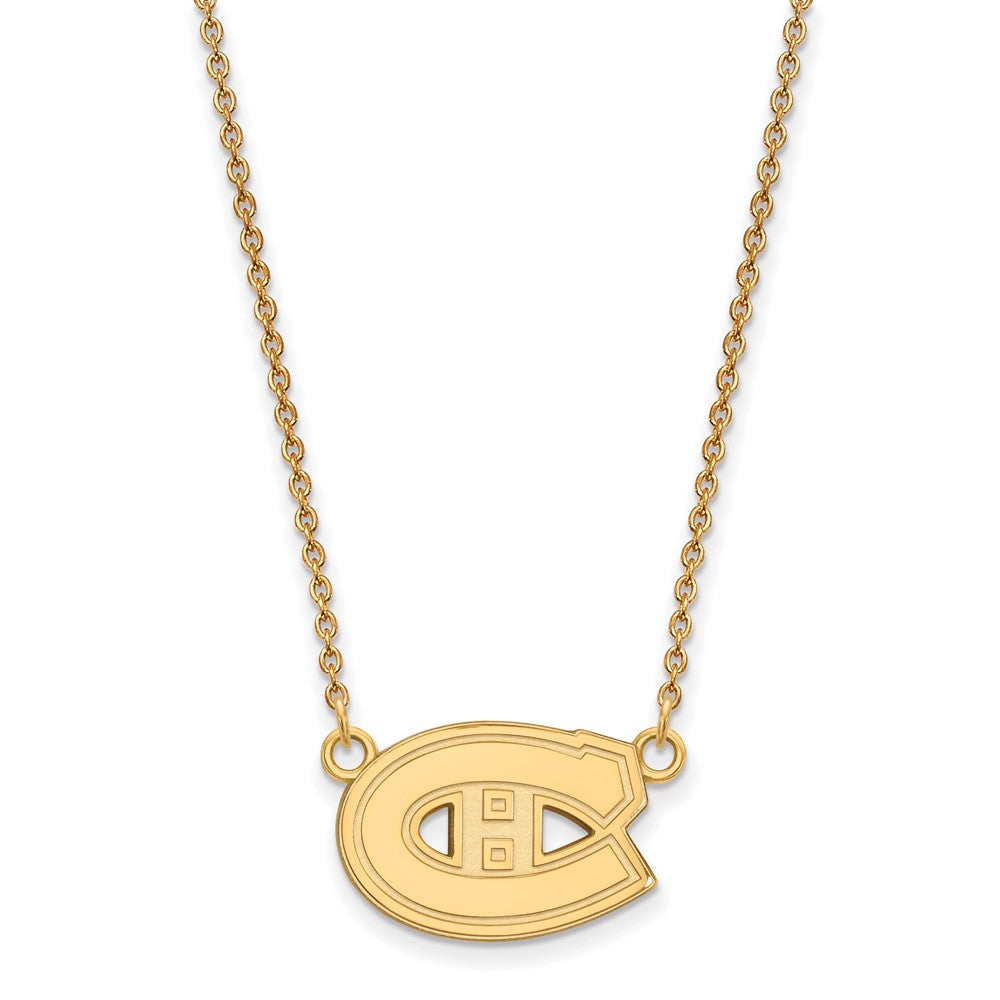 10K Gelbgold Nhl Logoart Montreal Canadiens Klein Anhänger 18 Zoll Halskette