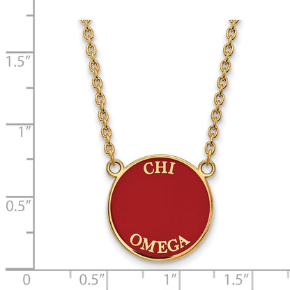 Vergoldet Sterlingsilber Logoart Chi Omega Sorority Text Groß Farbe Emaille Anhänger 18 Zoll Halskette