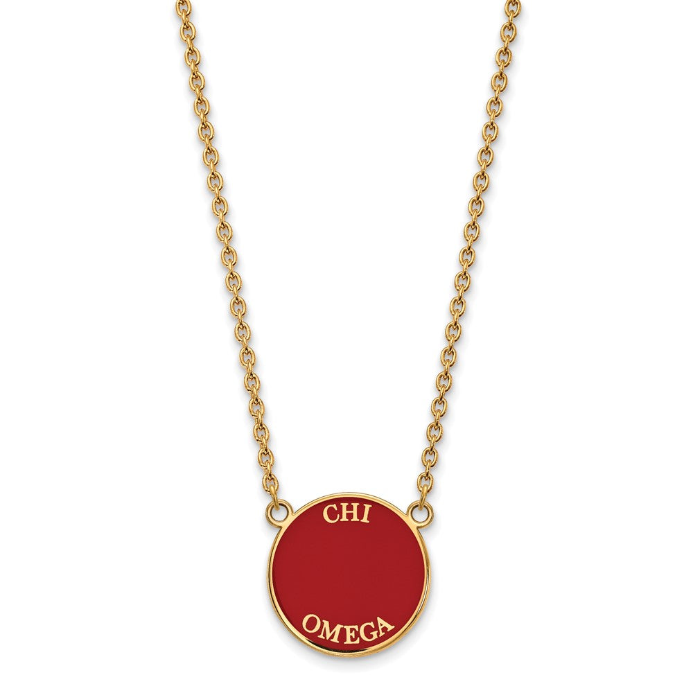 Vergoldet Sterlingsilber Logoart Chi Omega Sorority Text Groß Farbe Emaille Anhänger 18 Zoll Halskette