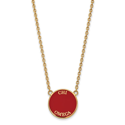 Vergoldet Sterlingsilber Logoart Chi Omega Sorority Text Groß Farbe Emaille Anhänger 18 Zoll Halskette