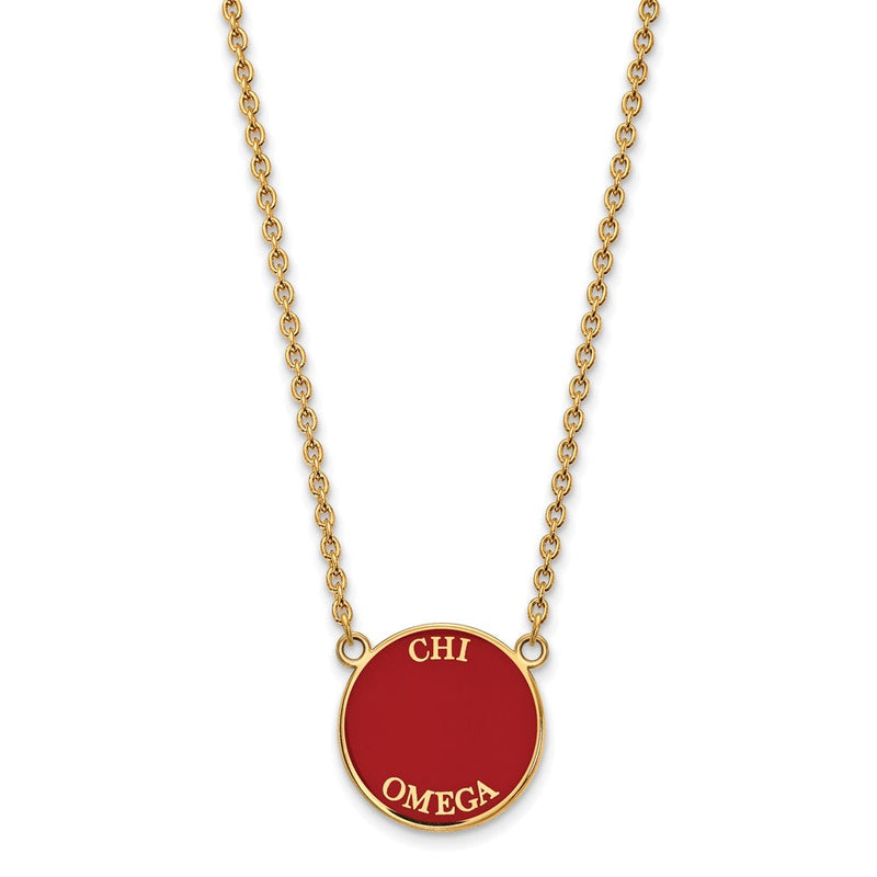 Vergoldet Sterlingsilber Logoart Chi Omega Sorority Text Groß Farbe Emaille Anhänger 18 Zoll Halskette