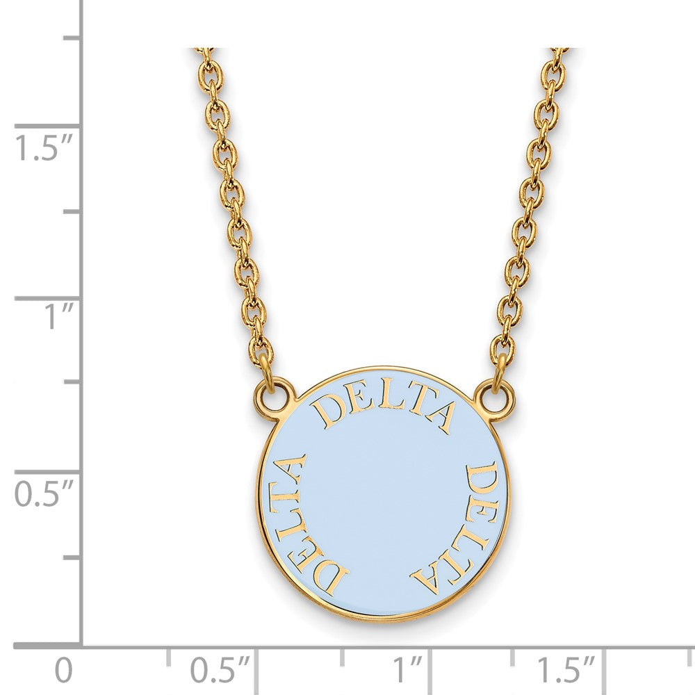 Vergoldet Sterlingsilber Logoart Delta Sorority Text Groß Farbe Emaille Anhänger 18 Zoll Halskette