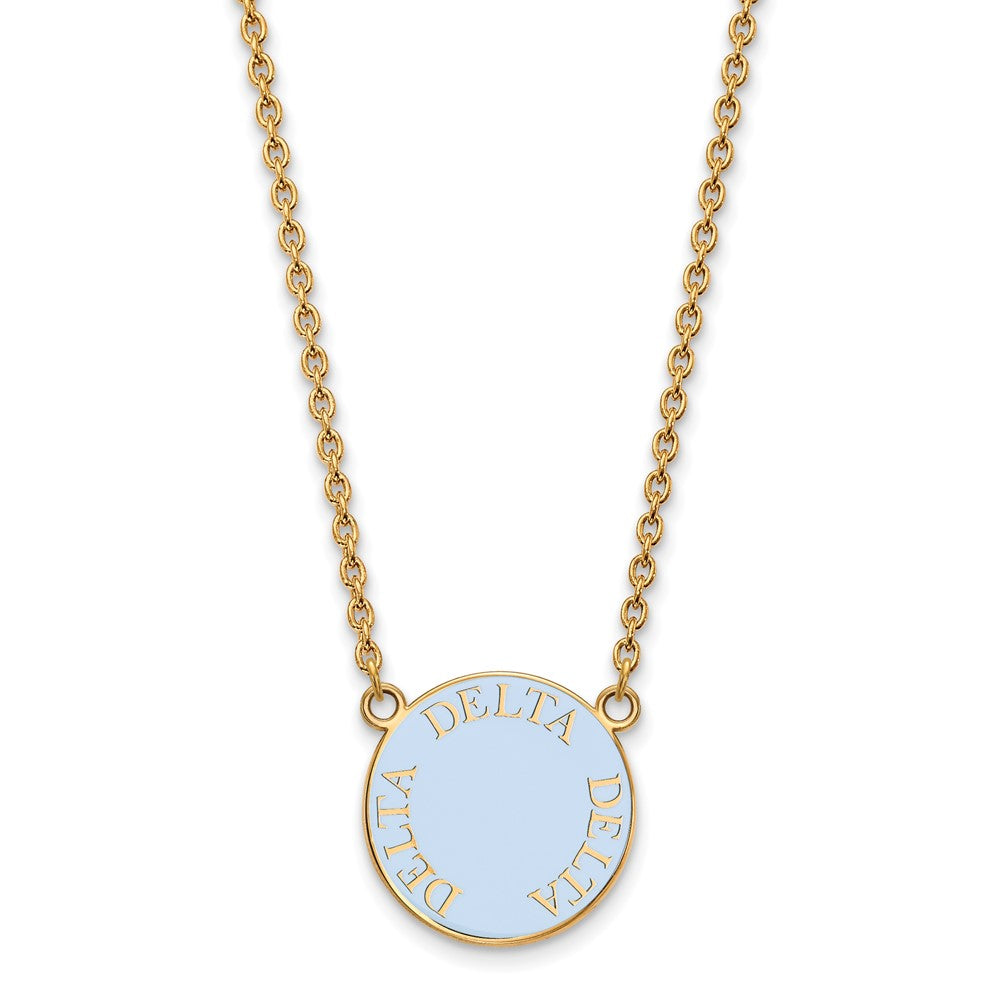 Vergoldet Sterlingsilber Logoart Delta Sorority Text Groß Farbe Emaille Anhänger 18 Zoll Halskette