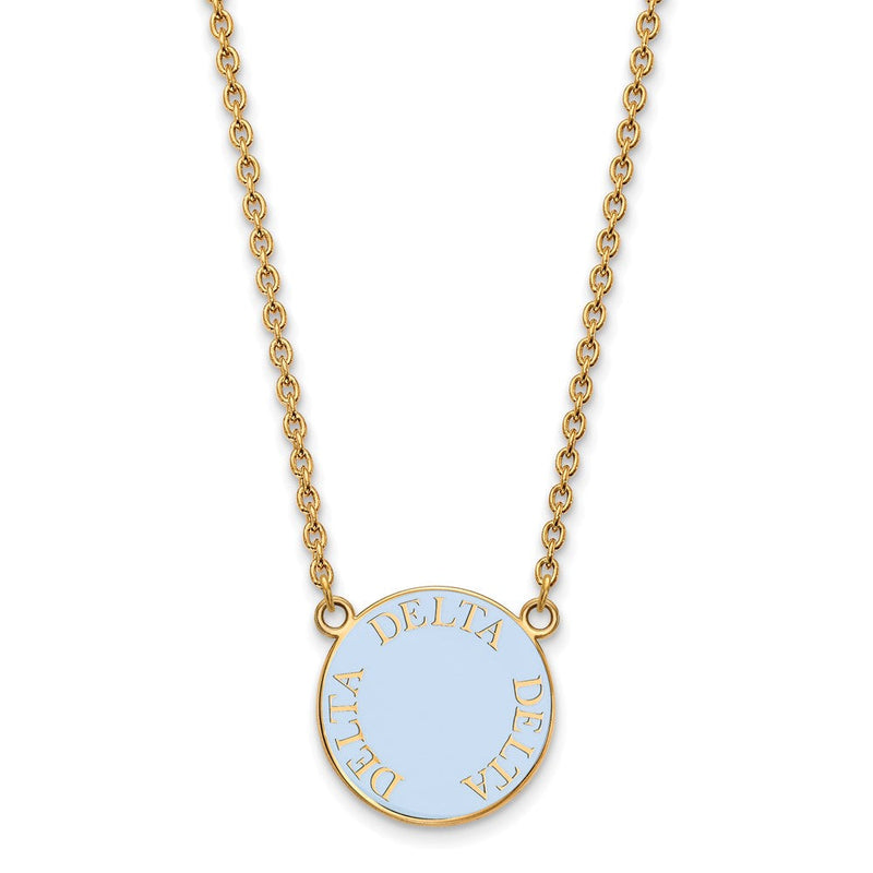 Vergoldet Sterlingsilber Logoart Delta Sorority Text Groß Farbe Emaille Anhänger 18 Zoll Halskette
