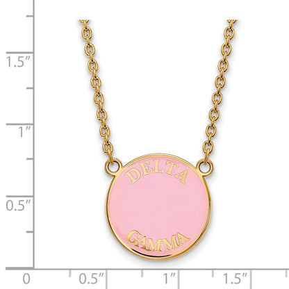 Vergoldet Sterlingsilber Logoart Delta Gamma Sorority Text Groß Farbe Emaille Anhänger 18 Zoll Halskette