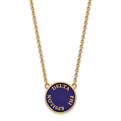 Vergoldet Sterlingsilber Logoart Delta Phi Epsilon Sorority Text Groß Farbe Emaille Anhänger 18 Zoll Halskette