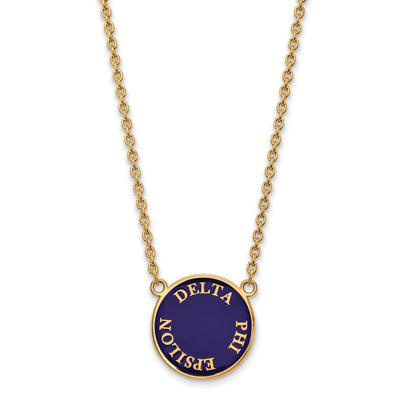 Vergoldet Sterlingsilber Logoart Delta Phi Epsilon Sorority Text Groß Farbe Emaille Anhänger 18 Zoll Halskette