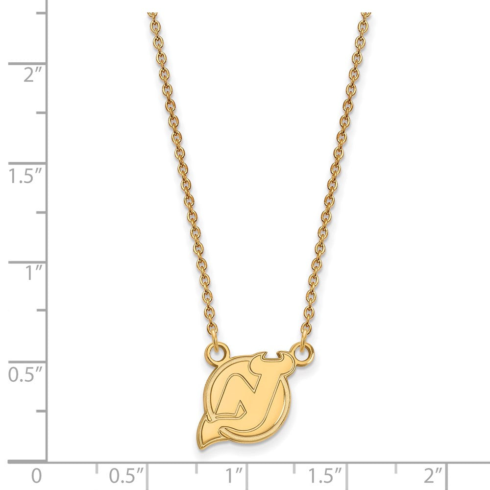 10K Gelbgold Nhl Logoart New Trikot Devils Klein Anhänger 18 Zoll Halskette