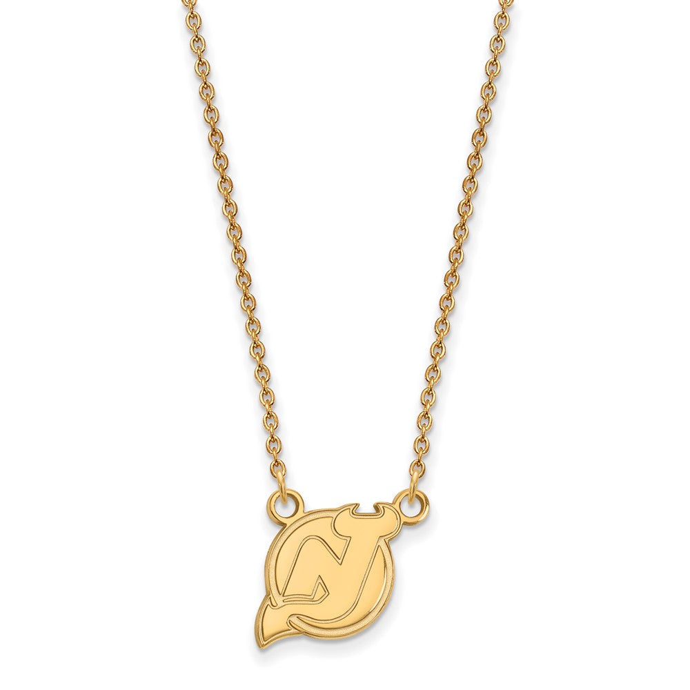10K Gelbgold Nhl Logoart New Trikot Devils Klein Anhänger 18 Zoll Halskette