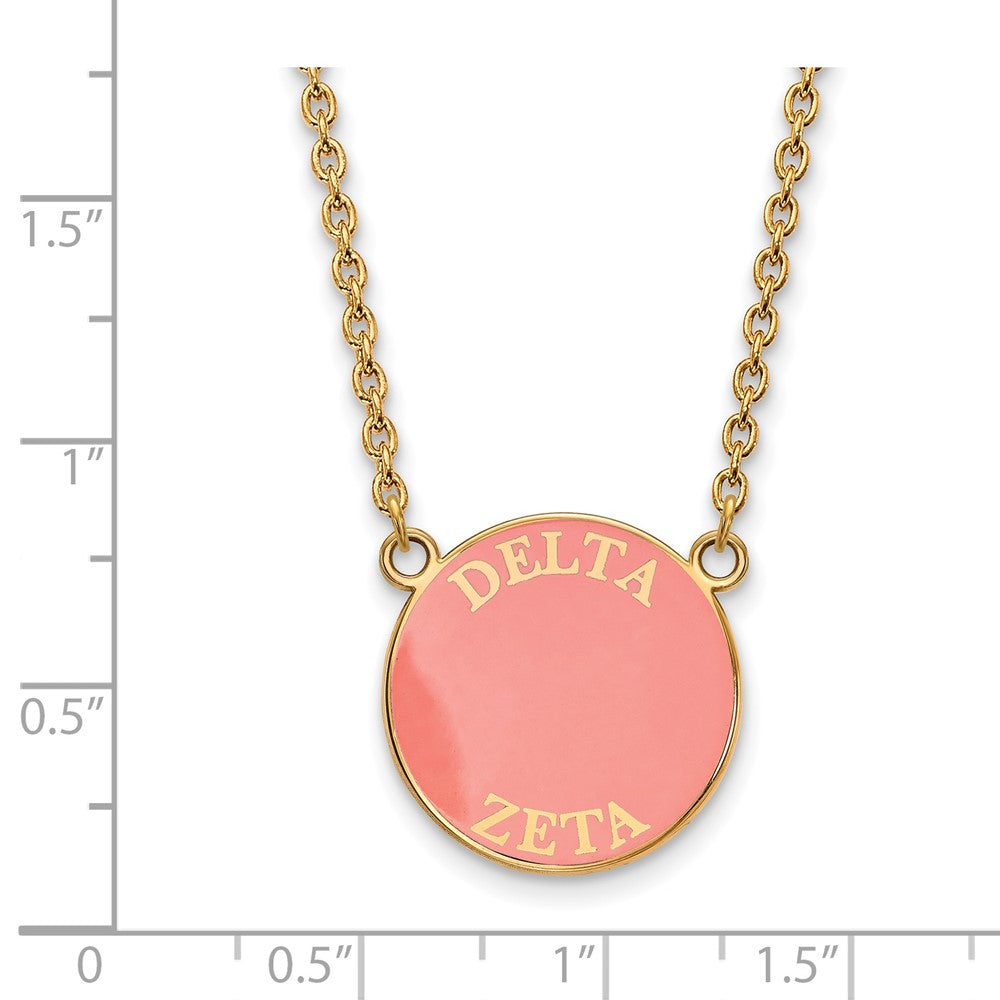 Vergoldet Sterlingsilber Logoart Delta Zeta Sorority Text Groß Farbe Emaille Anhänger 18 Zoll Halskette