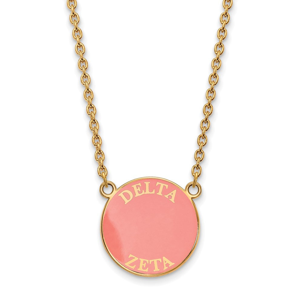 Vergoldet Sterlingsilber Logoart Delta Zeta Sorority Text Groß Farbe Emaille Anhänger 18 Zoll Halskette