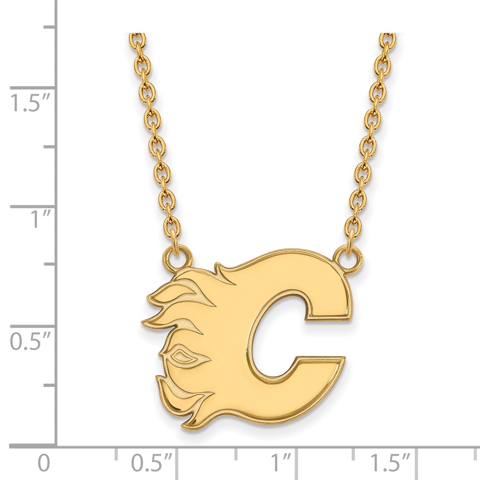 10K Gelbgold Nhl Logoart Calgary Flames Buchstabe C Groß Anhänger 18 Zoll Halskette
