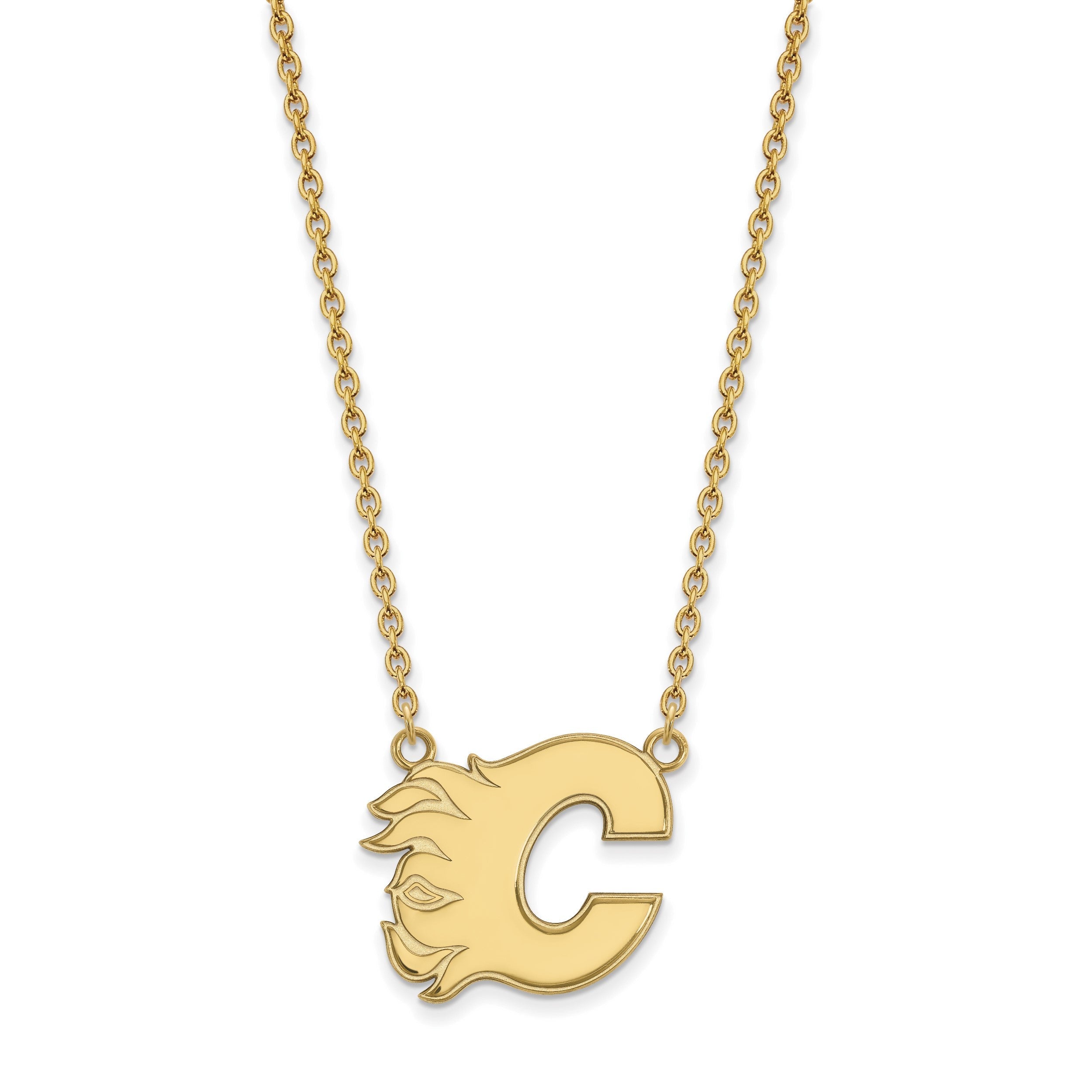 10K Gelbgold Nhl Logoart Calgary Flames Buchstabe C Groß Anhänger 18 Zoll Halskette