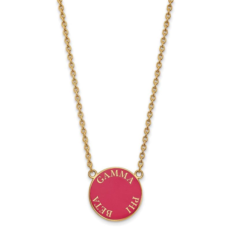 Vergoldet Sterlingsilber Logoart Gamma Phi Beta Sorority Text Groß Farbe Emaille Anhänger 18 Zoll Halskette