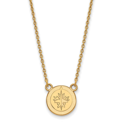 10K Gelbgold Nhl Logoart Winnipeg Jets Klein Anhänger 18 Zoll Halskette