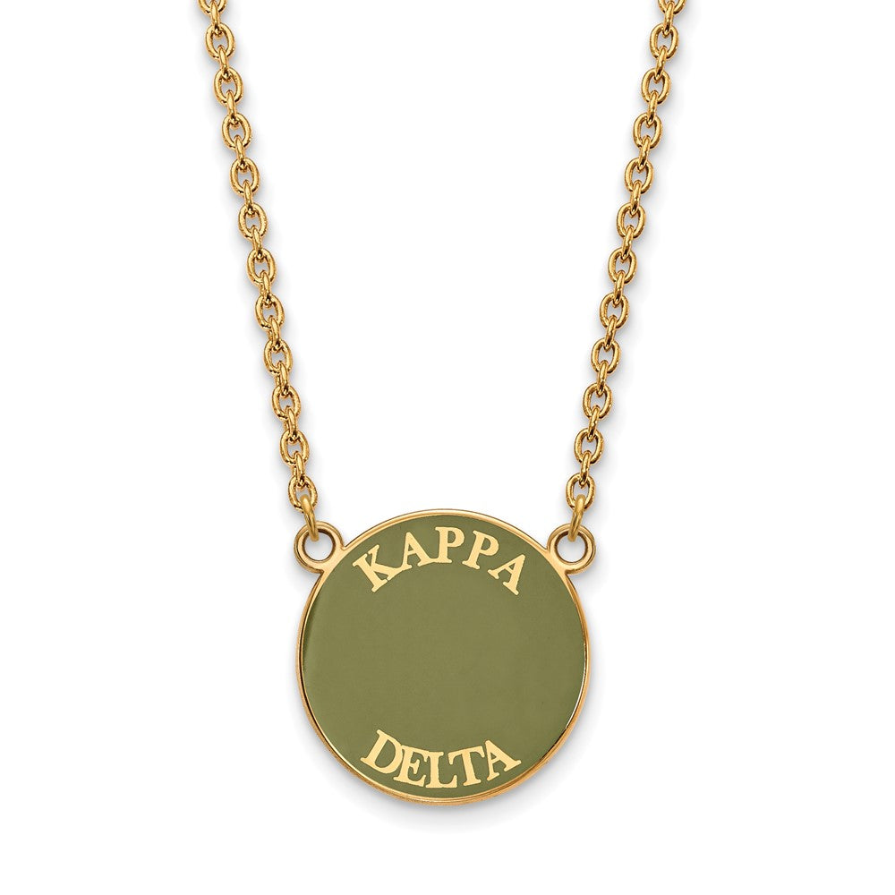 Vergoldet Sterlingsilber Logoart Kappa Delta Sorority Text Groß Farbe Emaille Anhänger 18 Zoll Halskette