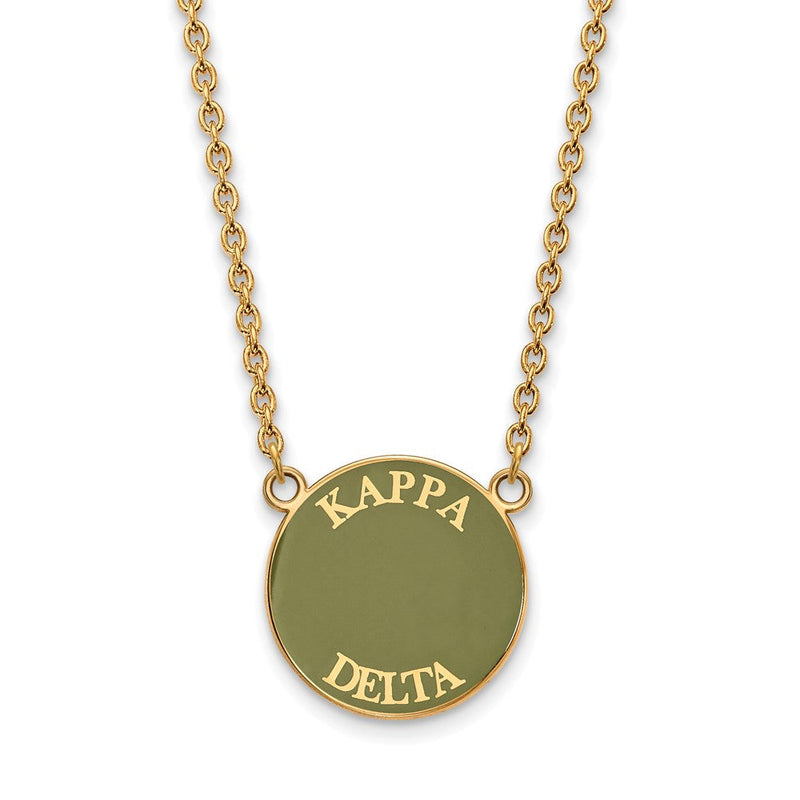 Vergoldet Sterlingsilber Logoart Kappa Delta Sorority Text Groß Farbe Emaille Anhänger 18 Zoll Halskette