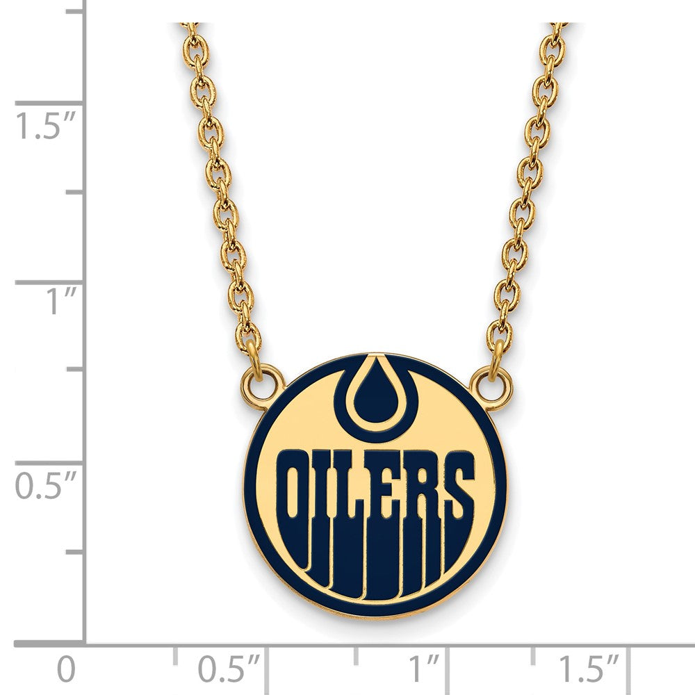 Vergoldet Sterlingsilber Nhl Logoart Edmonton Oilers Groß Emailliert Anhänger 18 Zoll Halskette