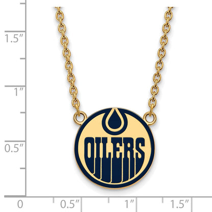 Vergoldet Sterlingsilber Nhl Logoart Edmonton Oilers Groß Emailliert Anhänger 18 Zoll Halskette