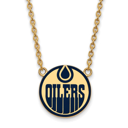 Vergoldet Sterlingsilber Nhl Logoart Edmonton Oilers Groß Emailliert Anhänger 18 Zoll Halskette