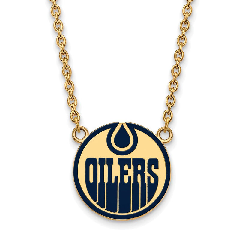 Vergoldet Sterlingsilber Nhl Logoart Edmonton Oilers Groß Emailliert Anhänger 18 Zoll Halskette