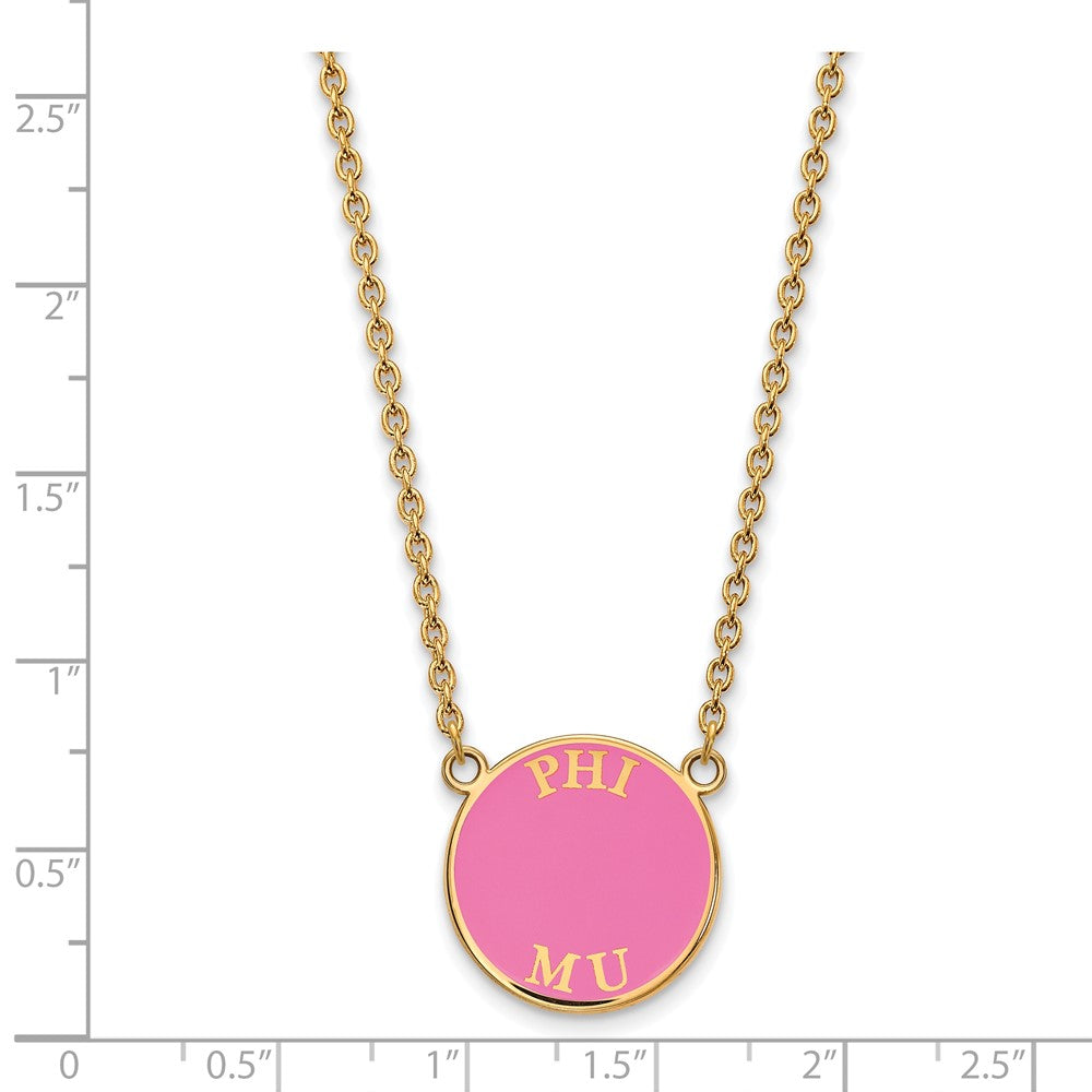 Vergoldet Sterlingsilber Logoart Phi Mu Sorority Text Groß Farbe Emaille Anhänger 18 Zoll Halskette