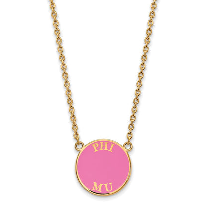 Vergoldet Sterlingsilber Logoart Phi Mu Sorority Text Groß Farbe Emaille Anhänger 18 Zoll Halskette