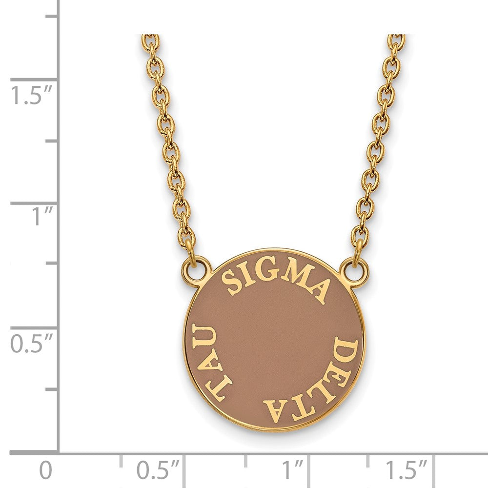 Vergoldet Sterlingsilber Logoart Sigma Delta Tau Sorority Text Groß Farbe Emaille Anhänger 18 Zoll Halskette