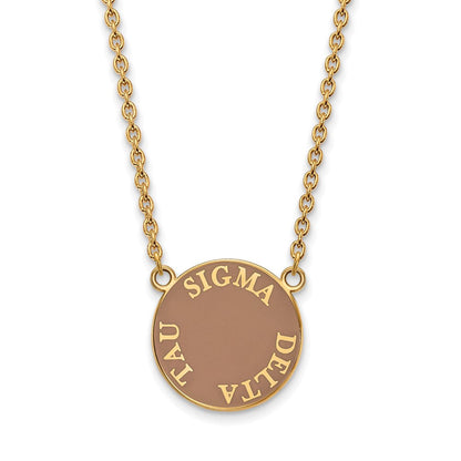 Vergoldet Sterlingsilber Logoart Sigma Delta Tau Sorority Text Groß Farbe Emaille Anhänger 18 Zoll Halskette