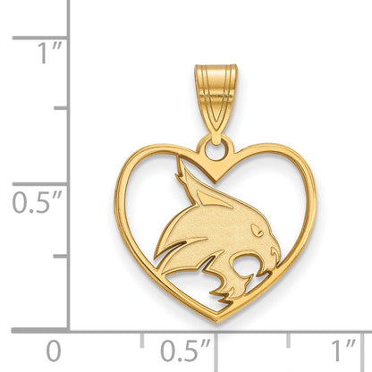 Vergoldet Sterlingsilber Logoart Texas State University Bobcat Herz Anhänger