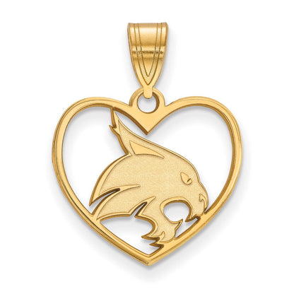 Vergoldet Sterlingsilber Logoart Texas State University Bobcat Herz Anhänger