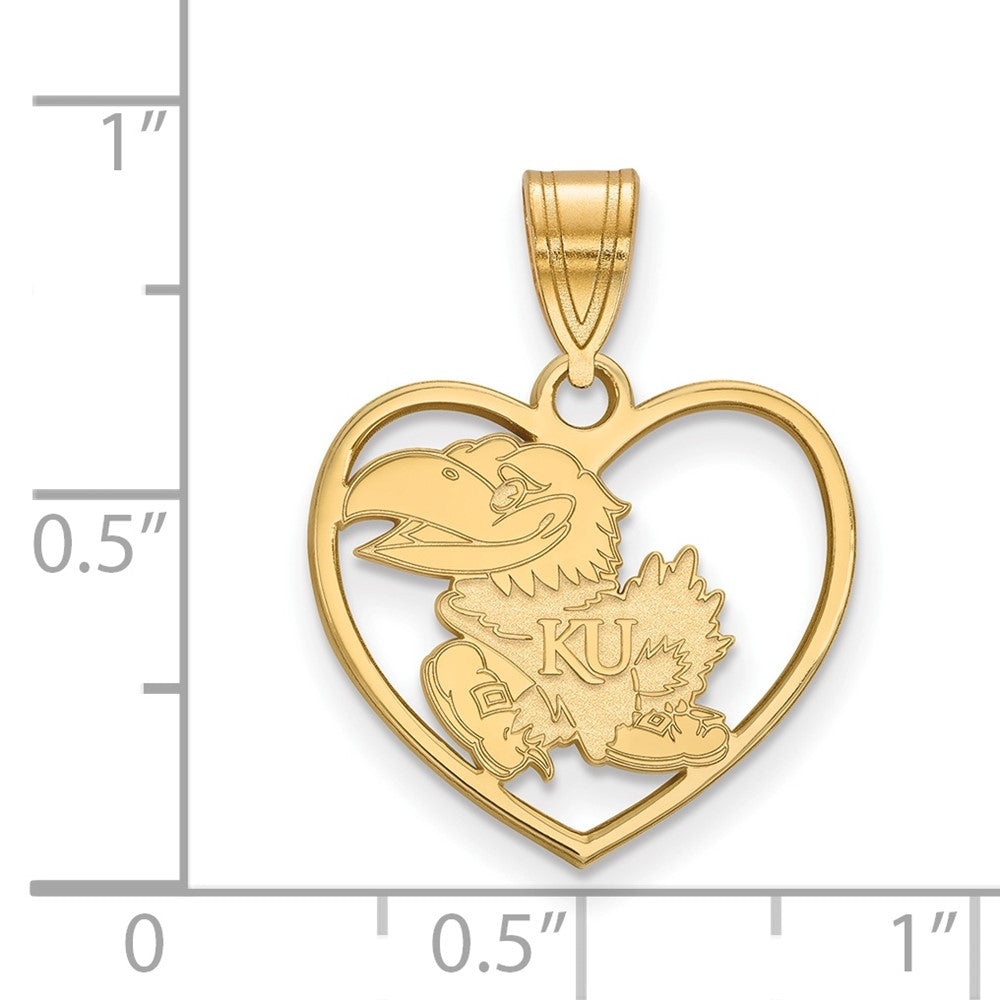 Vergoldet Sterlingsilber Logoart University Of Kansas Jayhawk Herz Anhänger