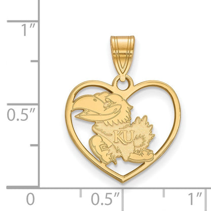 Vergoldet Sterlingsilber Logoart University Of Kansas Jayhawk Herz Anhänger