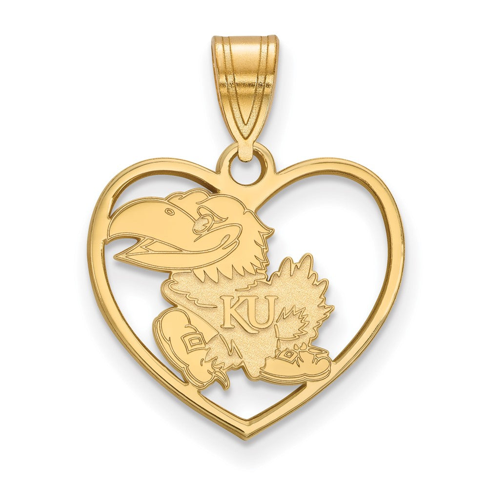 Vergoldet Sterlingsilber Logoart University Of Kansas Jayhawk Herz Anhänger