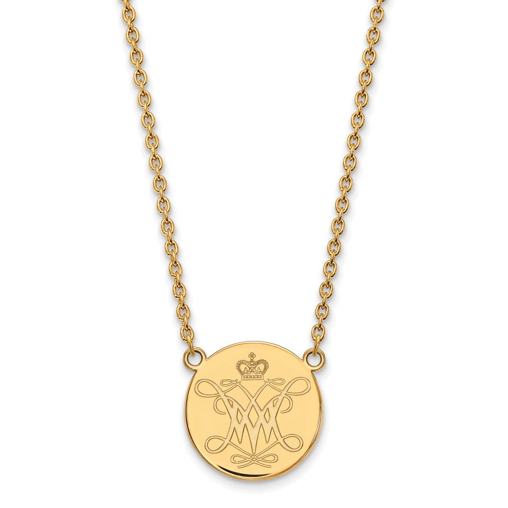 Vergoldet Sterlingsilber Logoart College Of William und Mary Groß Plättchen Anhänger 18 Zoll Halskette