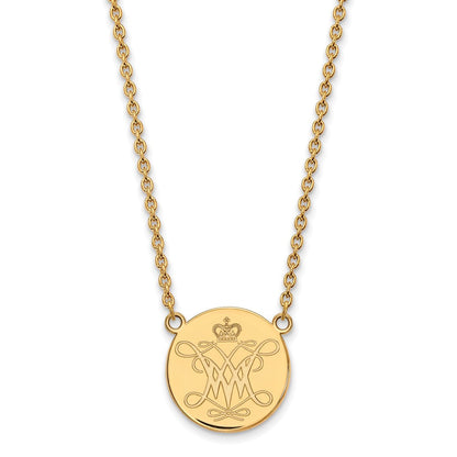 Vergoldet Sterlingsilber Logoart College Of William und Mary Groß Plättchen Anhänger 18 Zoll Halskette