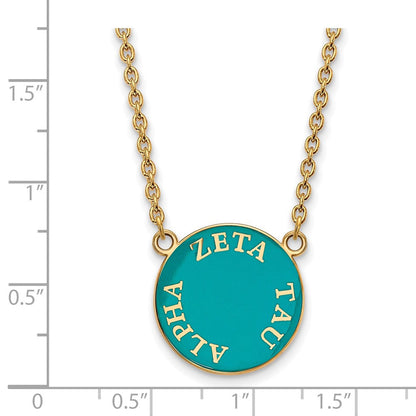 Vergoldet Sterlingsilber Logoart Zeta Tau Alpha Sorority Text Groß Farbe Emaille Anhänger 18 Zoll Halskette