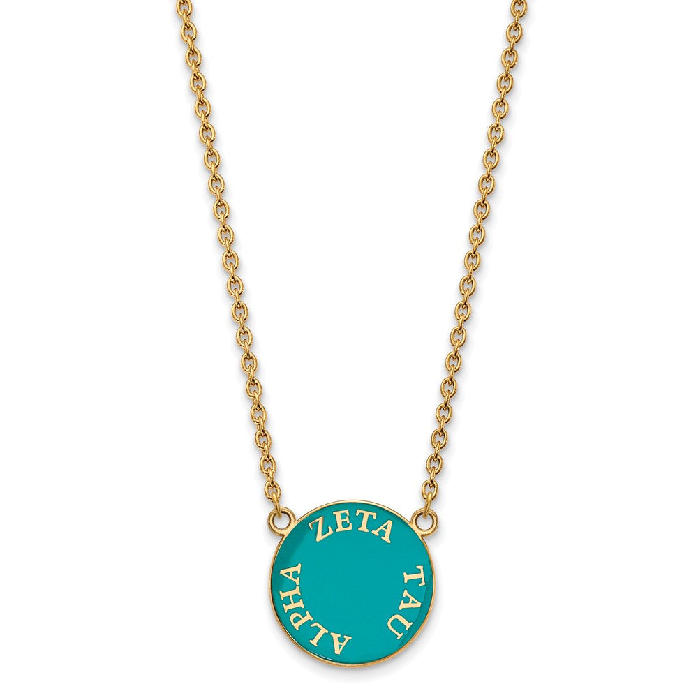 Vergoldet Sterlingsilber Logoart Zeta Tau Alpha Sorority Text Groß Farbe Emaille Anhänger 18 Zoll Halskette