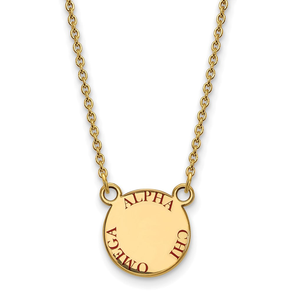 Vergoldet Sterlingsilber Logoart Alpha Chi Omega Sorority Text Klein Farbe Emaille Anhänger 18 Zoll Halskette