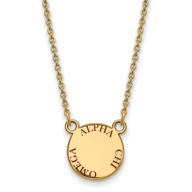 Vergoldet Sterlingsilber Logoart Alpha Chi Omega Sorority Text Klein Farbe Emaille Anhänger 18 Zoll Halskette