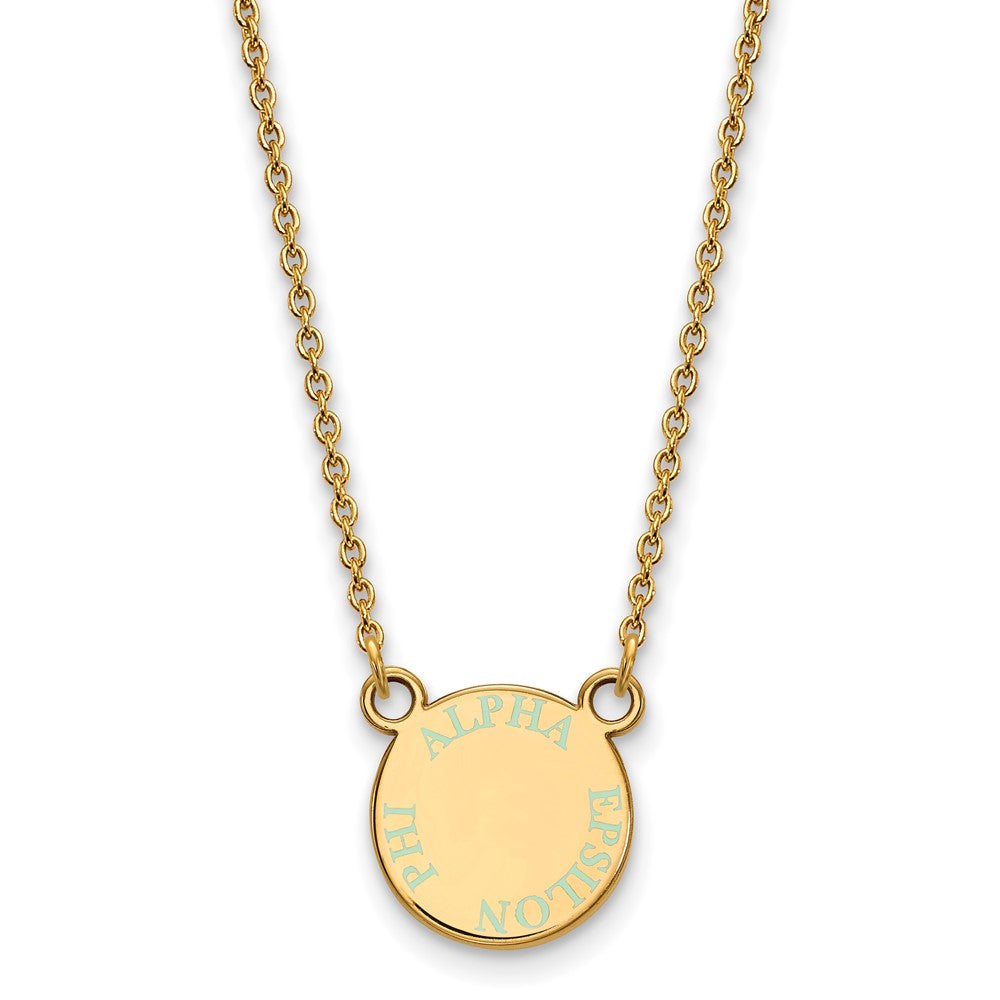Vergoldet Sterlingsilber Logoart Alpha Epsilon Phi Extra Sorority Text Klein Farbe Emaille Anhänger 18 Zoll Halskette