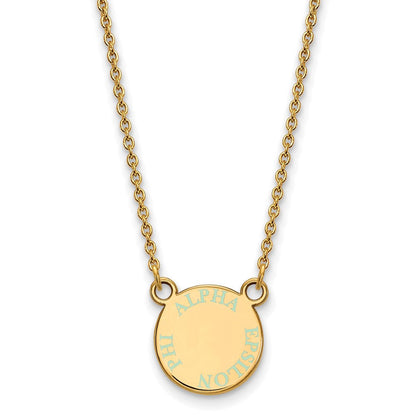 Vergoldet Sterlingsilber Logoart Alpha Epsilon Phi Extra Sorority Text Klein Farbe Emaille Anhänger 18 Zoll Halskette
