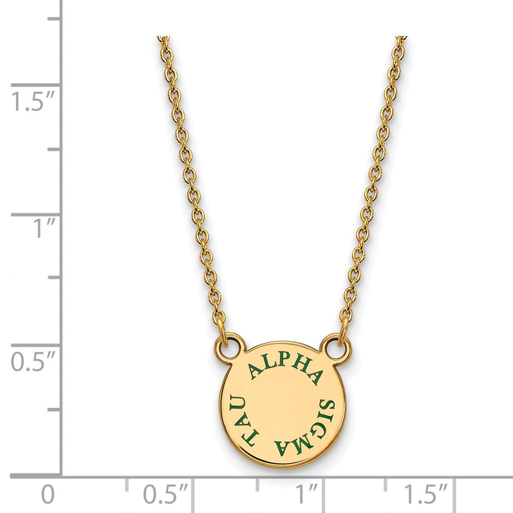 Vergoldet Sterlingsilber Logoart Alpha Sigma Tau Sorority Text Klein Farbe Emaille Anhänger 18 Zoll Halskette