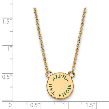 Vergoldet Sterlingsilber Logoart Alpha Sigma Tau Sorority Text Klein Farbe Emaille Anhänger 18 Zoll Halskette