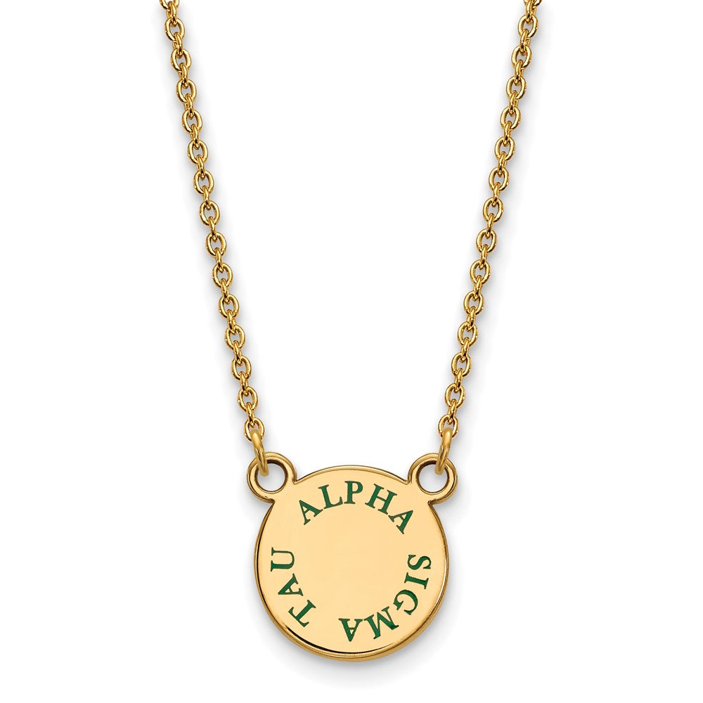 Vergoldet Sterlingsilber Logoart Alpha Sigma Tau Sorority Text Klein Farbe Emaille Anhänger 18 Zoll Halskette