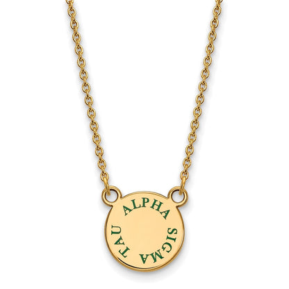 Vergoldet Sterlingsilber Logoart Alpha Sigma Tau Sorority Text Klein Farbe Emaille Anhänger 18 Zoll Halskette