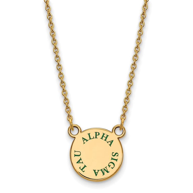 Vergoldet Sterlingsilber Logoart Alpha Sigma Tau Sorority Text Klein Farbe Emaille Anhänger 18 Zoll Halskette