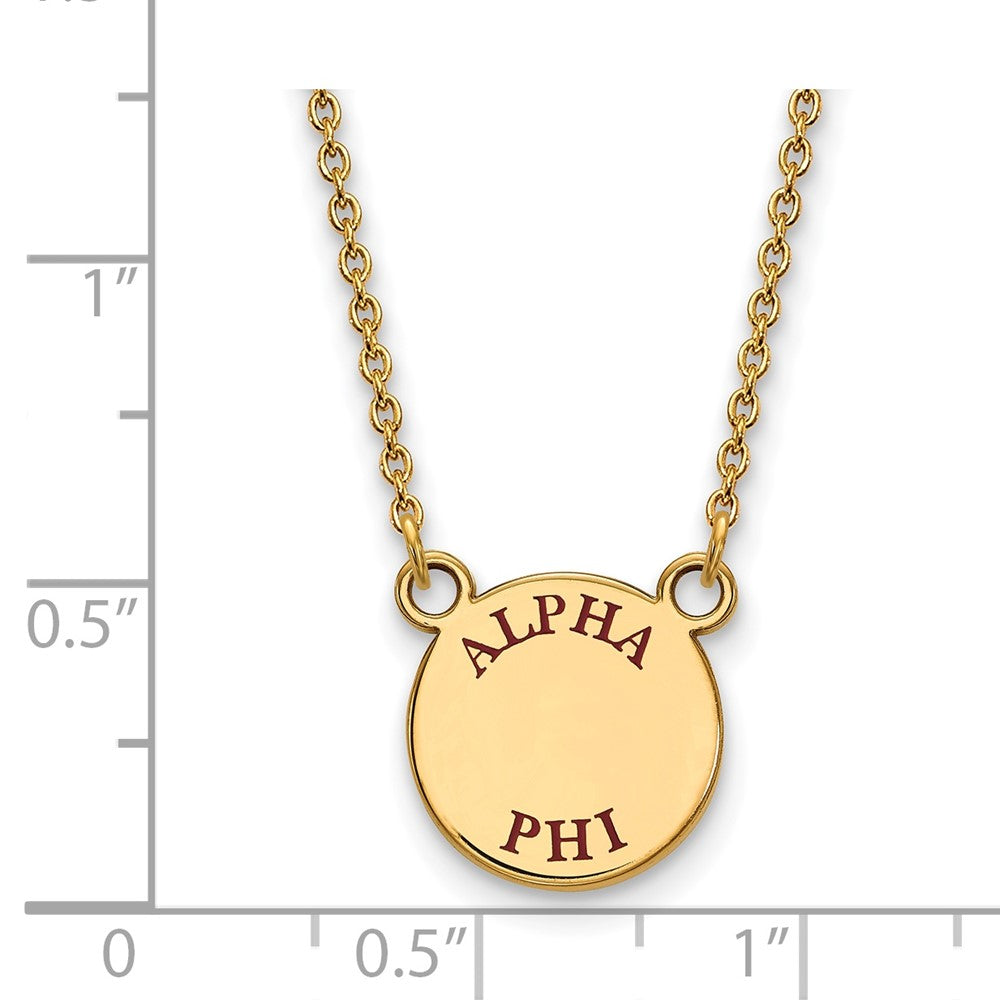 Vergoldet Sterlingsilber Logoart Alpha Phi Sorority Text Klein Farbe Emaille Anhänger 18 Zoll Halskette